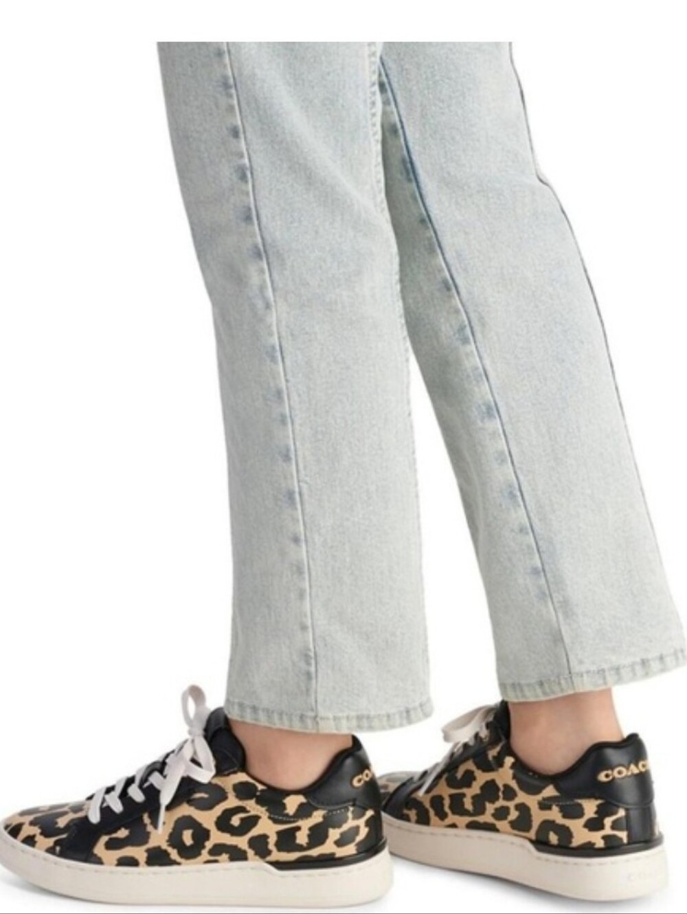 COACH Women's Lowline Low Top Leather Sneaker With Print Leopard